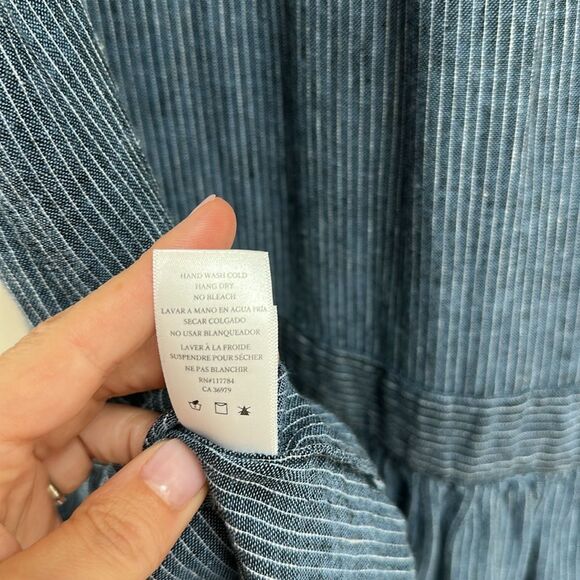 Rails Lydia Linen & Rayon Salem Stripe Blue Long Sleeve Dress M - Picture 8 of 9